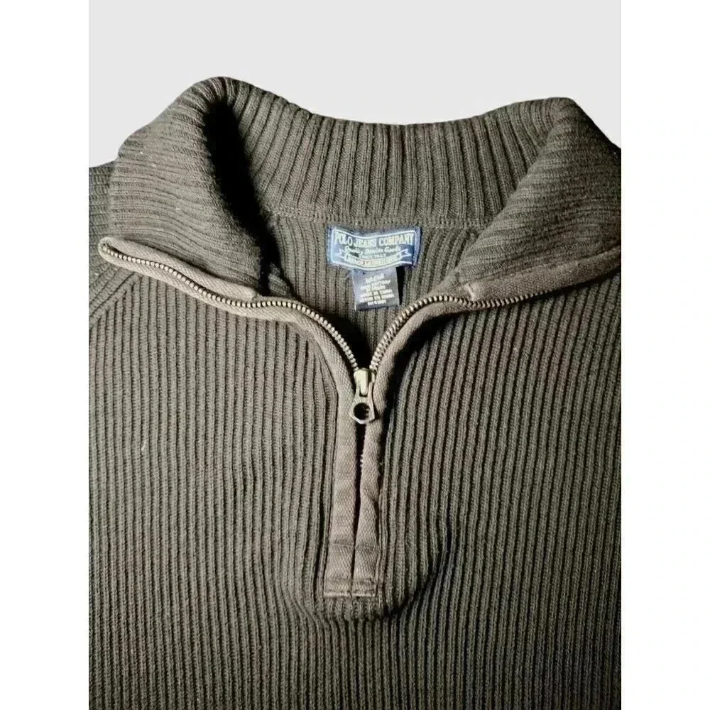 Polo Ralph Lauren Sweater Mens Medium Black 1/4 Zip Fishermans Knit Pullover